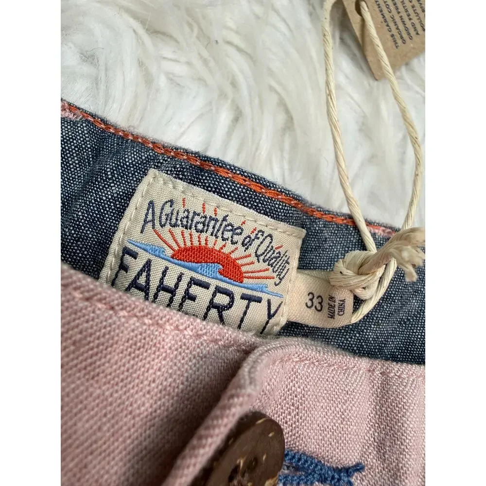 FAHERTY Men’s Tradewinds Shorts 7.5” Inseam Linen Blend-Maui Mauve Size 33 NWT
